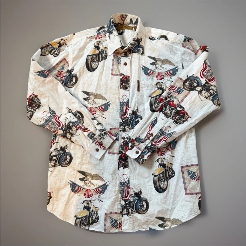 Clearwater Outfitters Men's Medium Long Sleeve Motorcycle American Flag